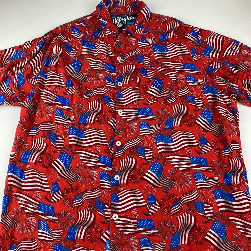 Rowdy Gentleman Hawaiian Shirt Men XL American Flag Patriotic Viscose USA